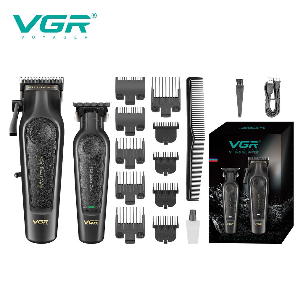 New Original VGR Professional Home Hair Clippers Rechargeable Hair Trimmer Metal Body Haircut Machine DLC Blade Clippers for Man V-197 V-995 A Set