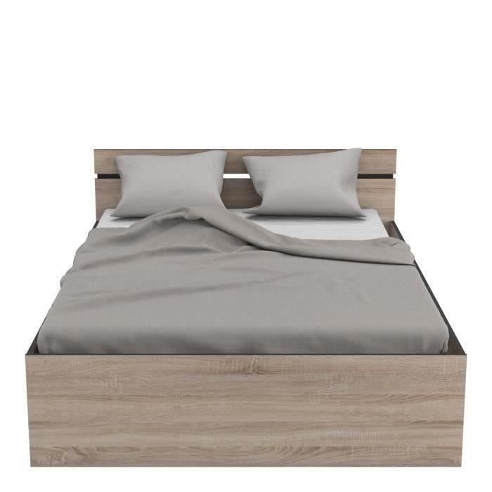 DEMEYERE Michigan Lit adulte 140x190 cm - 2 tiroirs et 1 niche - Industriel - Certifié PEFC 100% - Décor chêne brossé et noir
