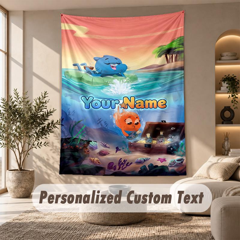 Fantastico Mondo di Gumball Arazzo, Testo Personalizzato su Misura, Arazzo da Appendere alla Parete per Soggiorno Decorazione Murale per la Casa