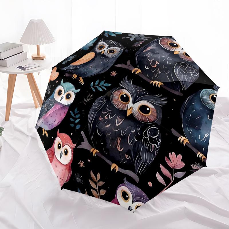 1pc Enchanted Night Owl Automatic Opening and Closing Umbrella - Lightweight 3-Fold Design, Suitable for Fans, Travel, Daily Use - Official Product, I
