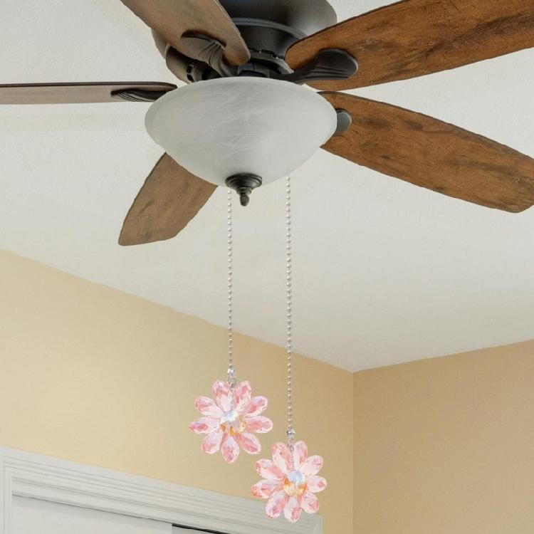 2PCS Bright Glass Flower Fan Pull Chains 24 Inch Length Decorative Fan Pull 58Cm for Ceiling Fan & Light Switches Upgrades