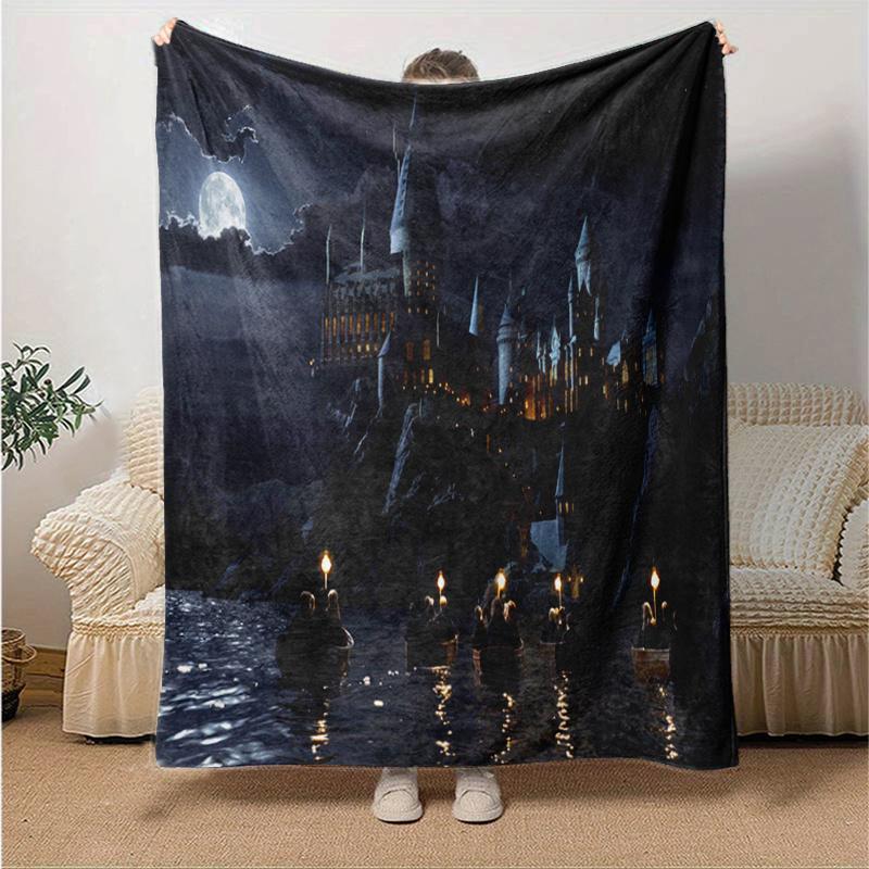 Hogwarts Castle Night Scene PosterPrint Blanket, Soft Blanket For Sofa Office Bed And Travelling Daughter Birthday Gift esj156