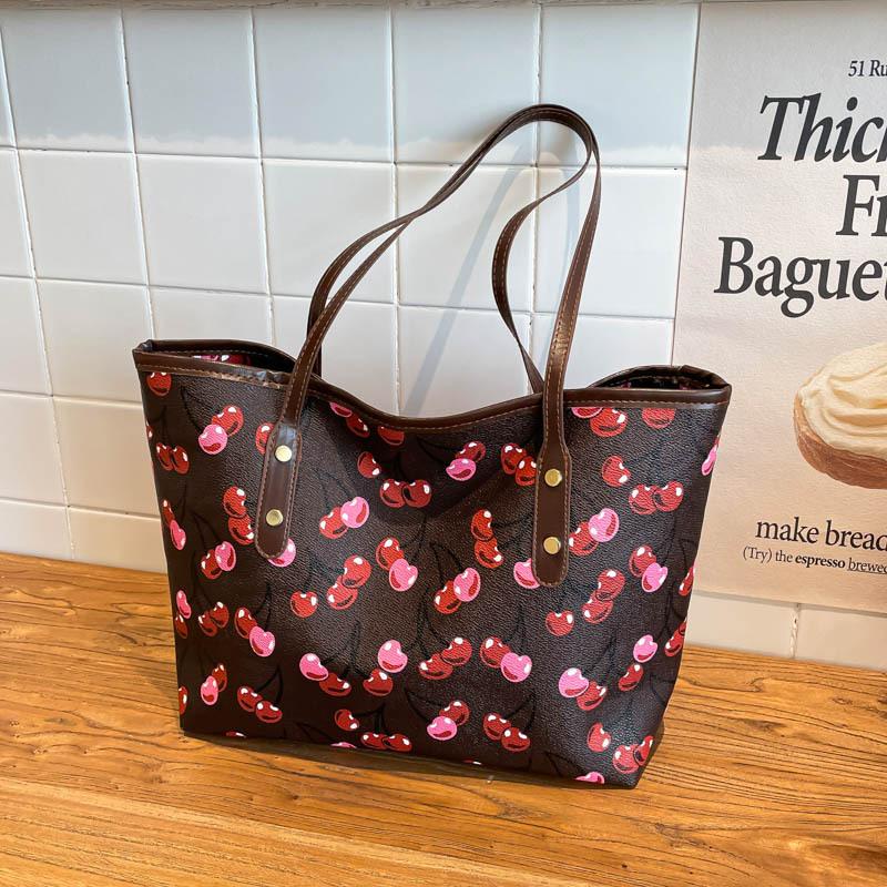 Bags Women's Shopping Bag Shoulder Large Capacity Cherry Print Fashion Simple Tote Bag Handbag