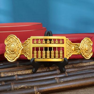 Mini Brass Abacus Ruyi Decoration Vintage Chinese Ruyi Golden Abacus Math Calculating Tool Sculpture Feng Shui Decoration Home Office Desktop Ornament