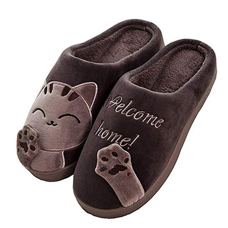 Frauen Winter Zu Hause Hausschuhe Cartoon Katze Hausschuhe Anti Slip Weiche Warme Plüsch Innen Haus Hausschuhe Schlafzimmer Paare Boden Schuhe