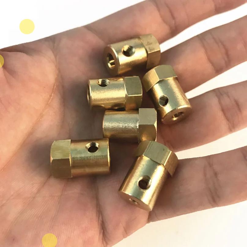 4PCS 3/4/5/6/7/8mm Hexagonal Brass Shaft Coupling Motor Transmission Connector With Screws Wrench Model Car Wheels Tires Shaft