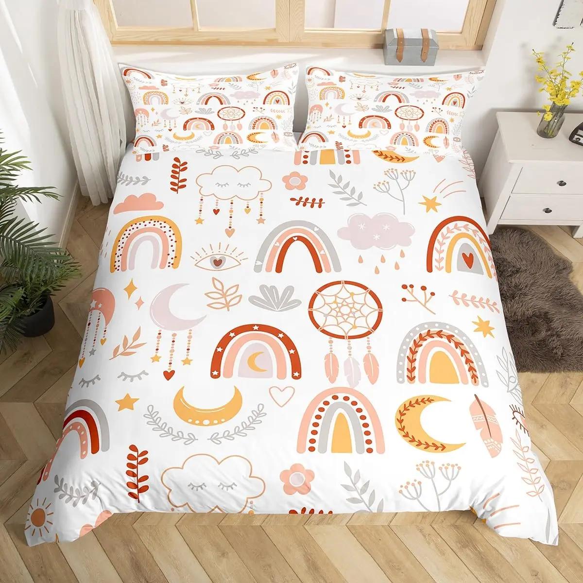 

Comforter Cartoon Rainbow Sun Bedding Set For Girls Kids Bedroom Decor Comforter Kawaii Art Polyester Comforter Comforter (quilt)-EU Single(135*200cm)3pcs