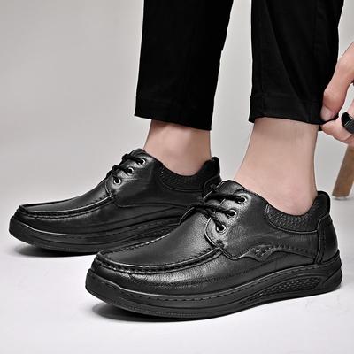 Modne męskie buty ze skóry naturalnej sznurowane oksfordy Outdoorowe antypoślizgowe sneakersy Oddychające buty codzienne Sznurowane markowe wulkanizowane buty