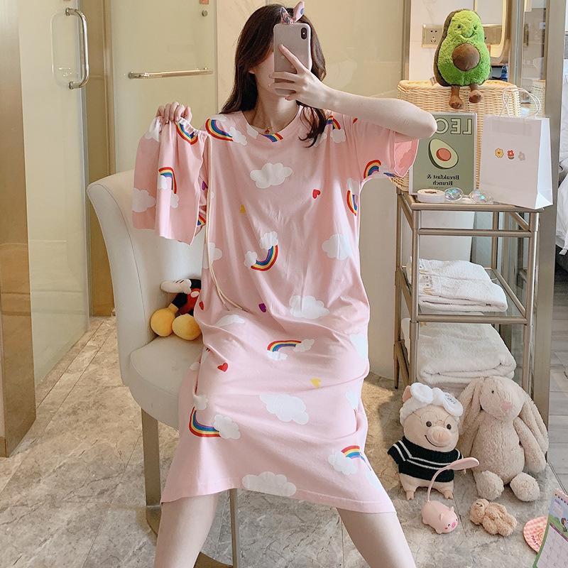 Girls' Summer, Spring and Autumn Short-sleeved Home Wear with Cute Cartoon Designs and Loose Style Pajamas and Nightgowns