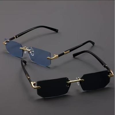 New Rimless Square Sunglasses Men Rectangle Small Sun Glasses Male Retro Lens Driving Fishing  Uv400 Glasses