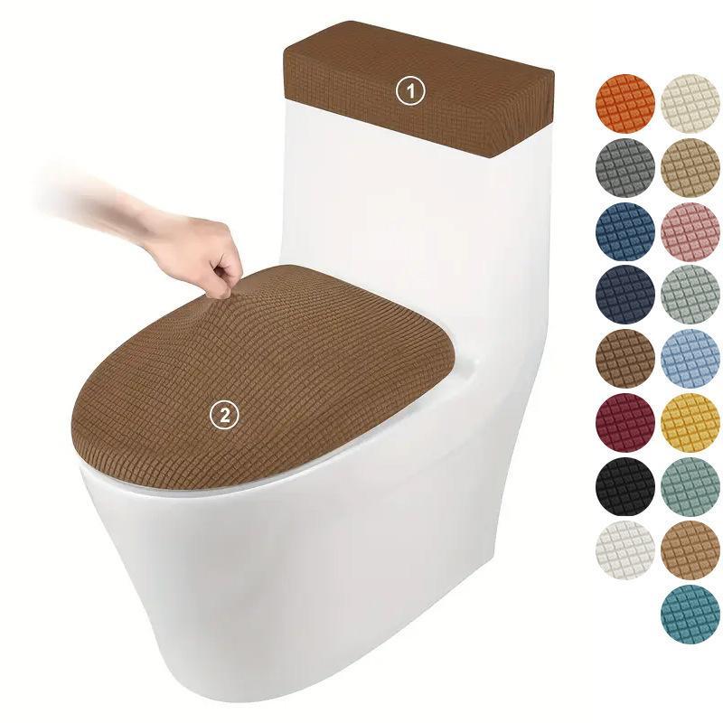 2 Stück/Set Toilettensitzbezug Elastisch Einfarbige Toilettendeckel- und Spülkastendeckel ToilettenpolsterSchutzhülle für Zuhause Hotel