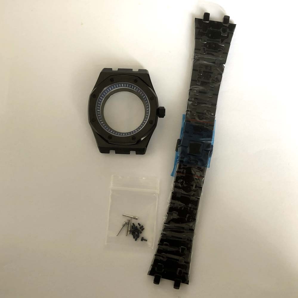 41mm Black Internal Shadow Watch Case Sapphire Glass Stainless Steel Strap Watches Accessories for NH35 NH36 4R Movement
