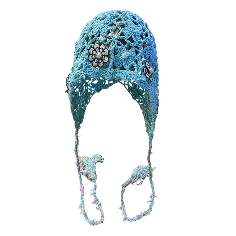 French Heavy Industry Crochet Bag Head Hat Hollow Breathable Lace Stacking Hat Mori Literary Sun Hat Atmosphere Cold Hat