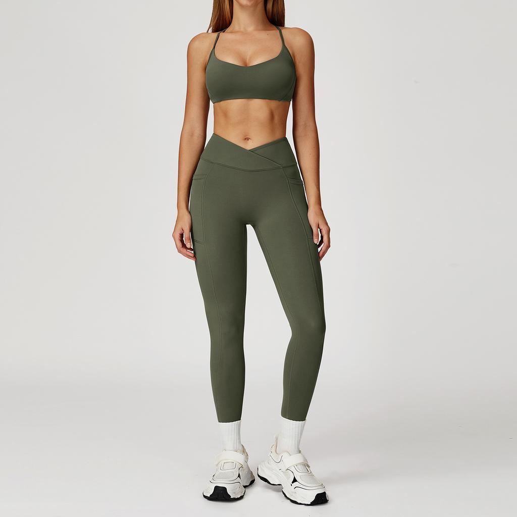 JYL Naked Fashion Yoga Set Cross Back Quick Dry Running Outfit