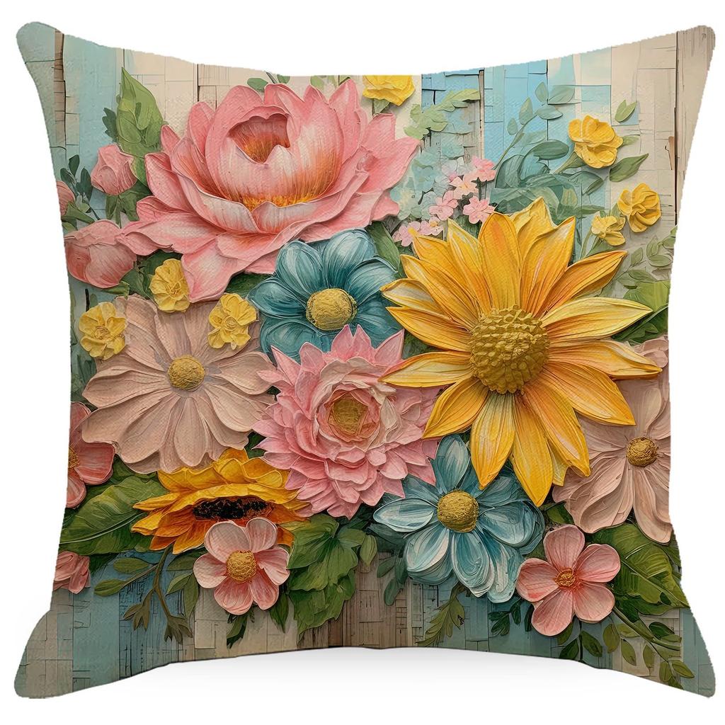 New Retro Floral Pillowcase Creative Oil Painting Engraving Style Print Home Sofa Cushion Pillowcase