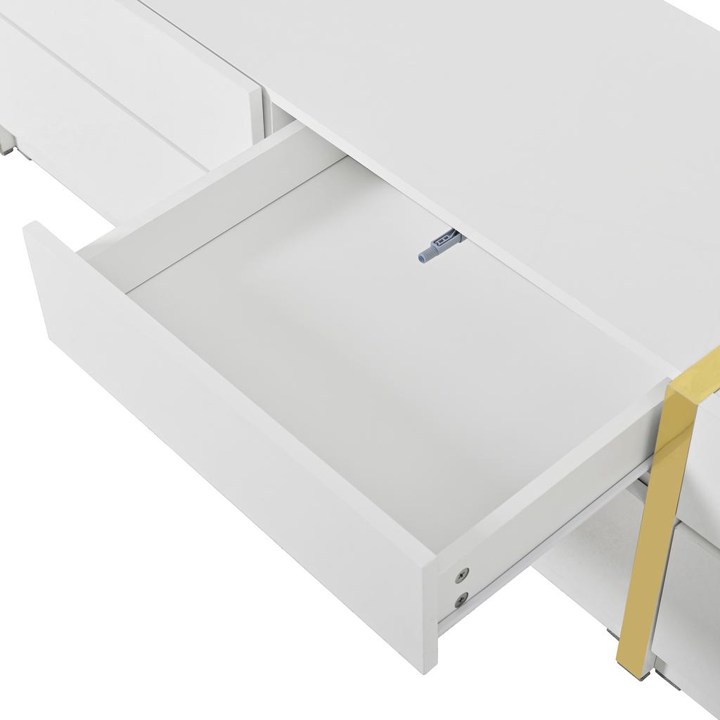 Luxurious TV Stand, High-Gloss Finish, Gold-Colored Edges, With Drawers and Doors, Modern Style, Provides a lot of Storage Space for the Living Room