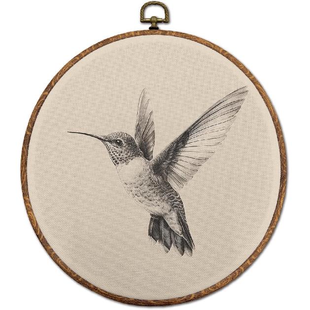 DEQSX Vintage Floral Hummingbird Round Wall Art, Rustic Nature Cottagecore Flower Botanical Bird Wall Decor Canvas Prints Posters for Home Bedroom