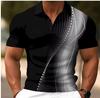 3D Printed Color Polo Shirt Texture Pattern Short Sleeve Summer Street Lapel T-shirt Loose Buttons