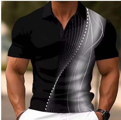 3D Printed Color Polo Shirt Texture Pattern Short Sleeve Summer Street Lapel T-shirt Loose Buttons
