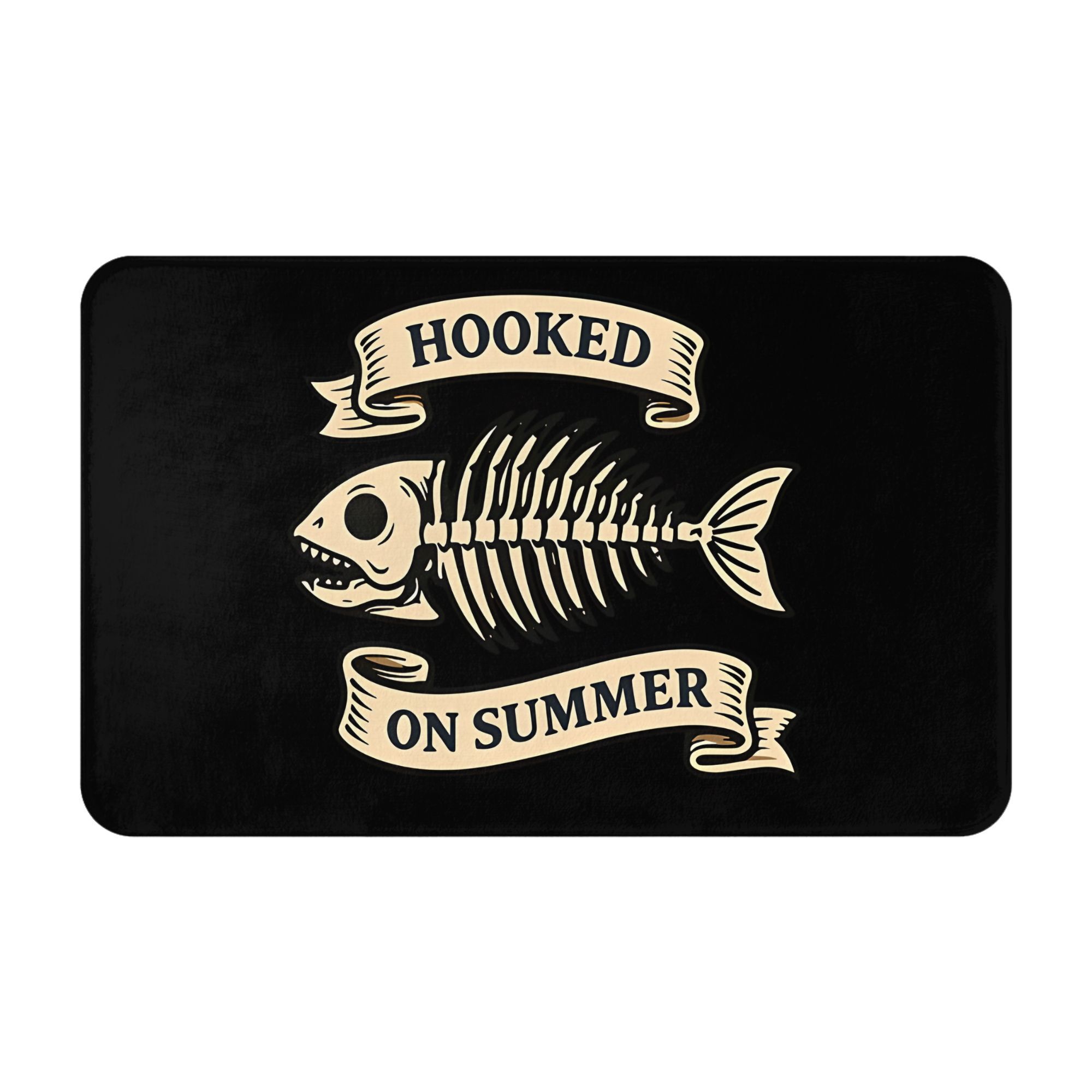 

Fish Skeleton Print Doormat Black Cream Printed Polyester Machine Washable Entrance Floor Mat 80x50cm 40cm x 60cm