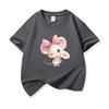 Kids Cotton T Shirt Adorable Mouse With Bow  Flower Print Crew Neck Short Sleeve Tee Casual Boys Girls Summer Tops
