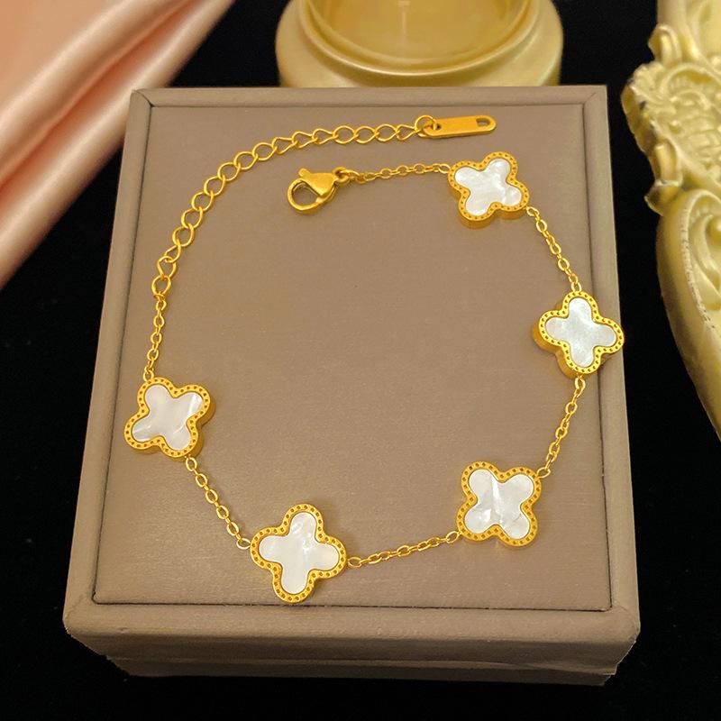 Lucky Four-Leaf Clover Bracelet - Colorful, Light Luxury, High-End Feel, Pairs with Necklace & Earrings