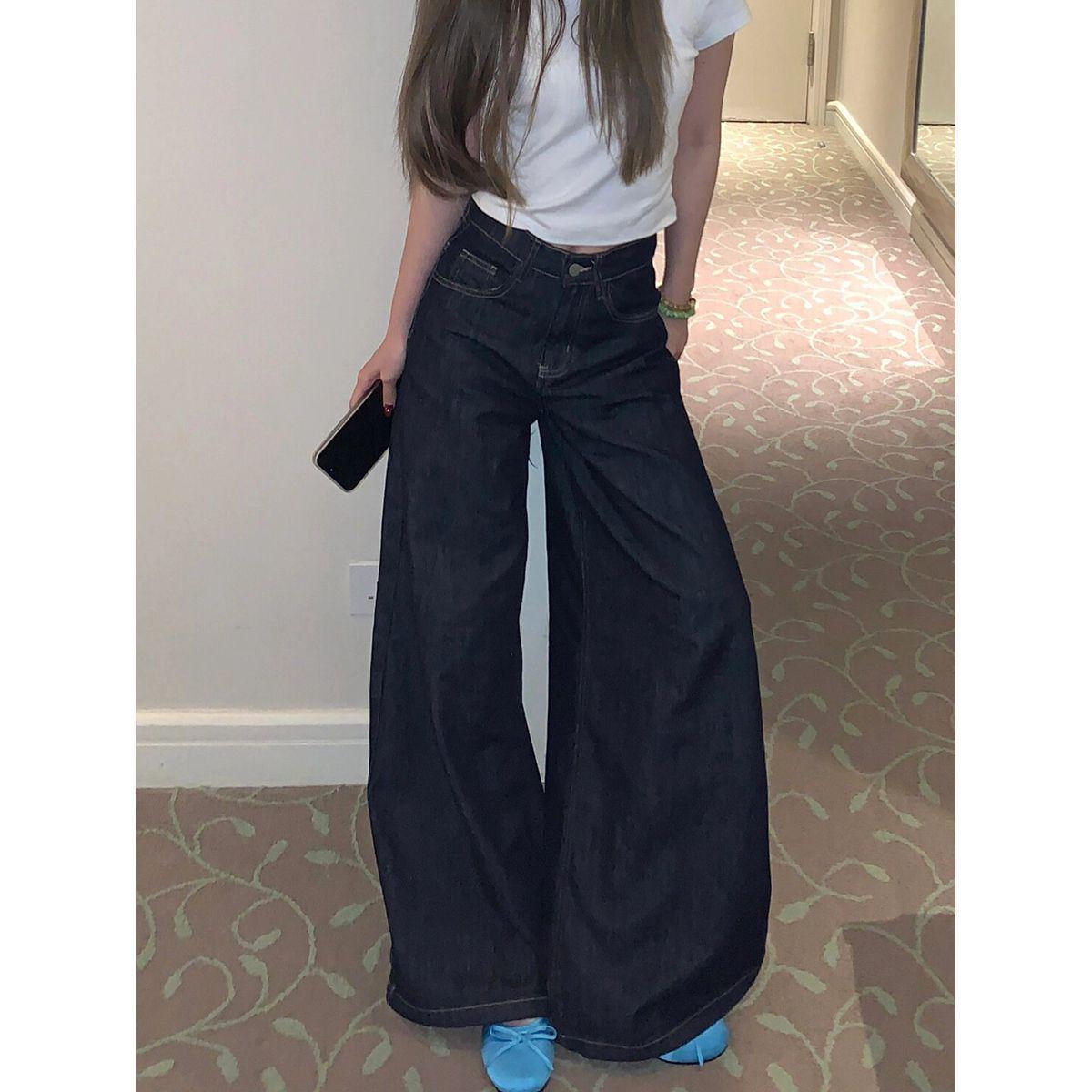 

Женские выстиранные джинсы в стиле ретро с высокой талией и широкими штанинами – стиль American High Street, свободный крой, брюки длиной до пола L