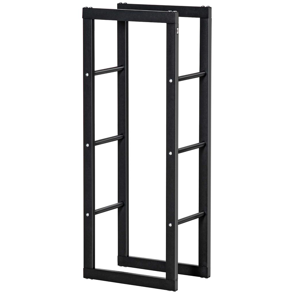 Metal Firewood Log Holder Tall Firewood Rack Indoor Outdoor Fireplace Wood Storage Shelf with Side Rails, Rust-Resistant, Black, 40W x 25D x 100H cm