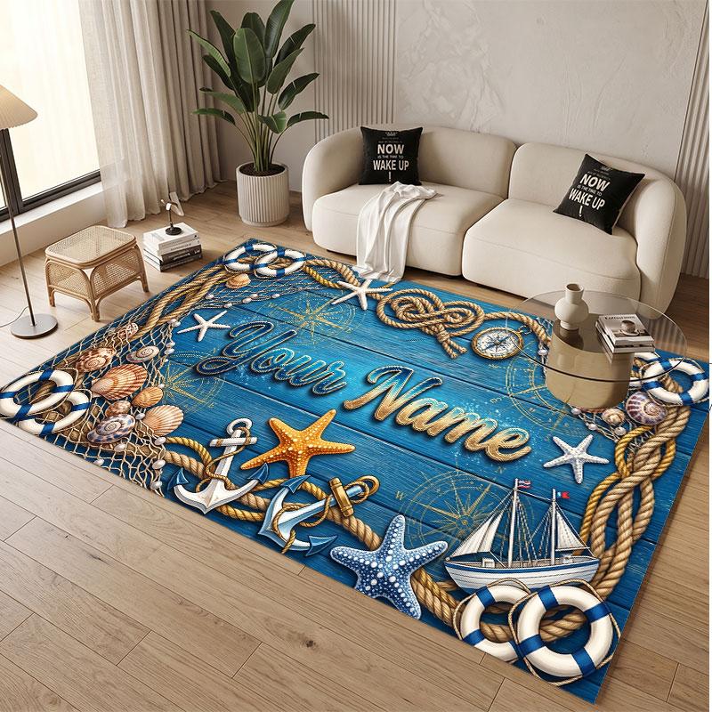 Fish Ocean Theme Soft Crystal Velvet Rug Custom Name & Text Print Non Slip Floor Rug for Bedroom Living Room