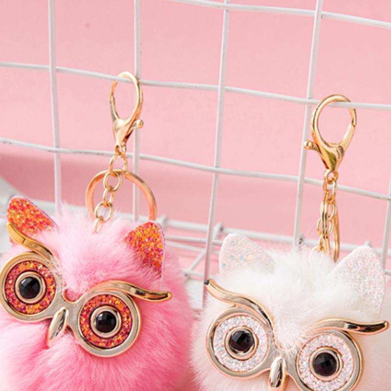 Plush Keychain Pendant With Owl Pendant Pompon For Car Keychain