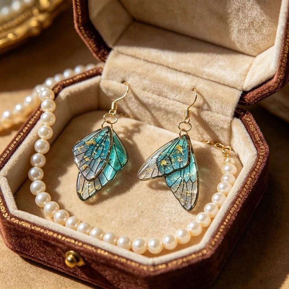 Fashion Jewelry Fairy Clear Butterfly Wings Earrings Shiny Ear Hook Gradient Earrings Temperament Dangle Earrings Gift