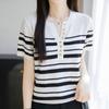 Navava Women STripe BuTTon PoinT ShorT Sleeve KniT T Nk2964