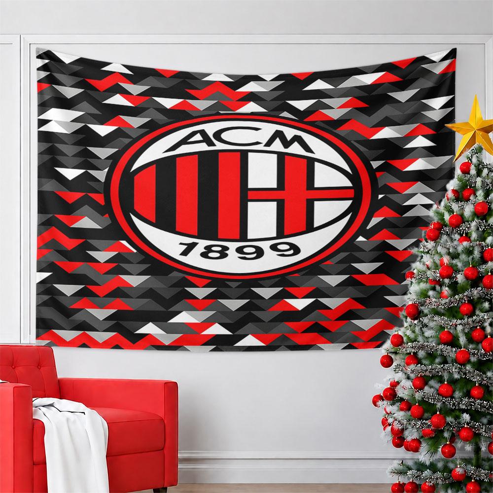 AC Milan Logo with Geometric Pattern Pattern Wall Hanging Tapestry Decorative Tapestry Home Decor for Bedroom and Living Room