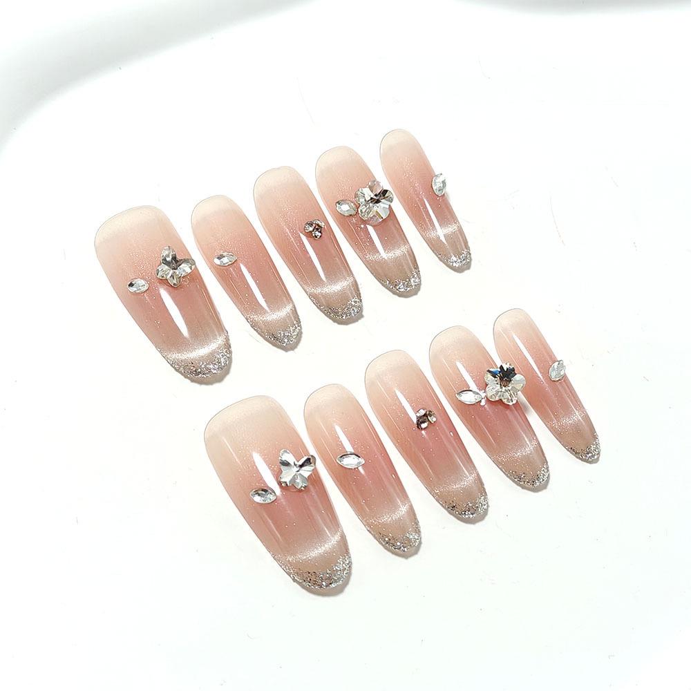 Princess Style French Cat Eye Butterfly Nail Art: Handmade, High-Grade, Light Luxury Wearable Nails Extra Small