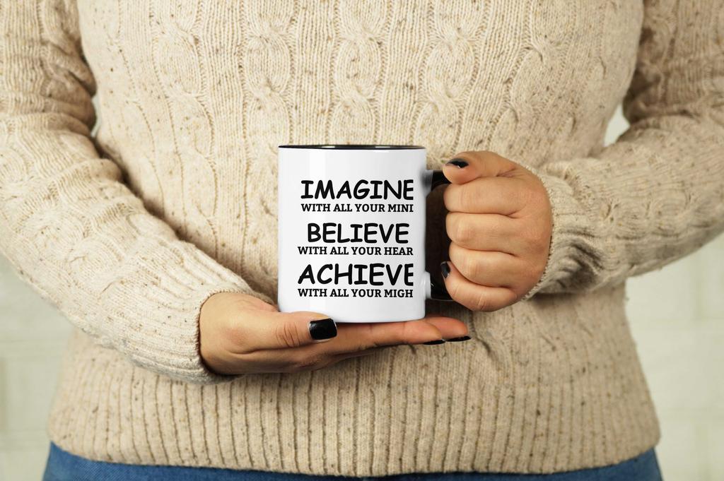 Inkdotpot 11 Oz  Ceramic Coffee  Mugs Imagine Believe Achieve Inspirational Quotes Gift For Co-Worker Boss