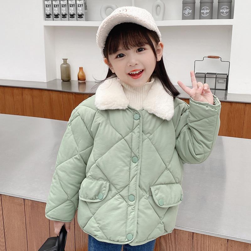 Korean Style Kids' Quilted Fur Collar Jacket - Warm, Thick, Loose Fit for Boys & Girls, Autumn Winter.