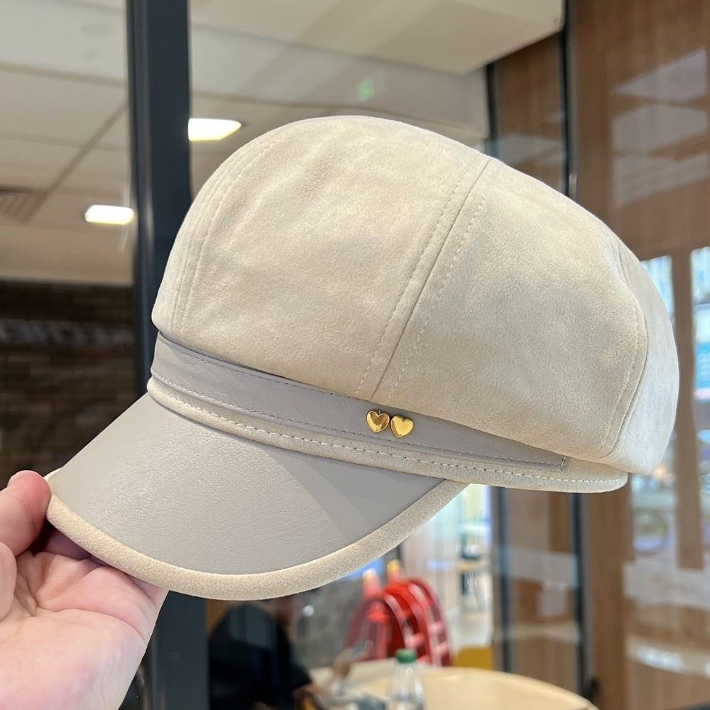 Faux Leather Duckbill Cap Love Baker Boy Hat New Women's Octagonal Newsboy Cap  Casual Outings
