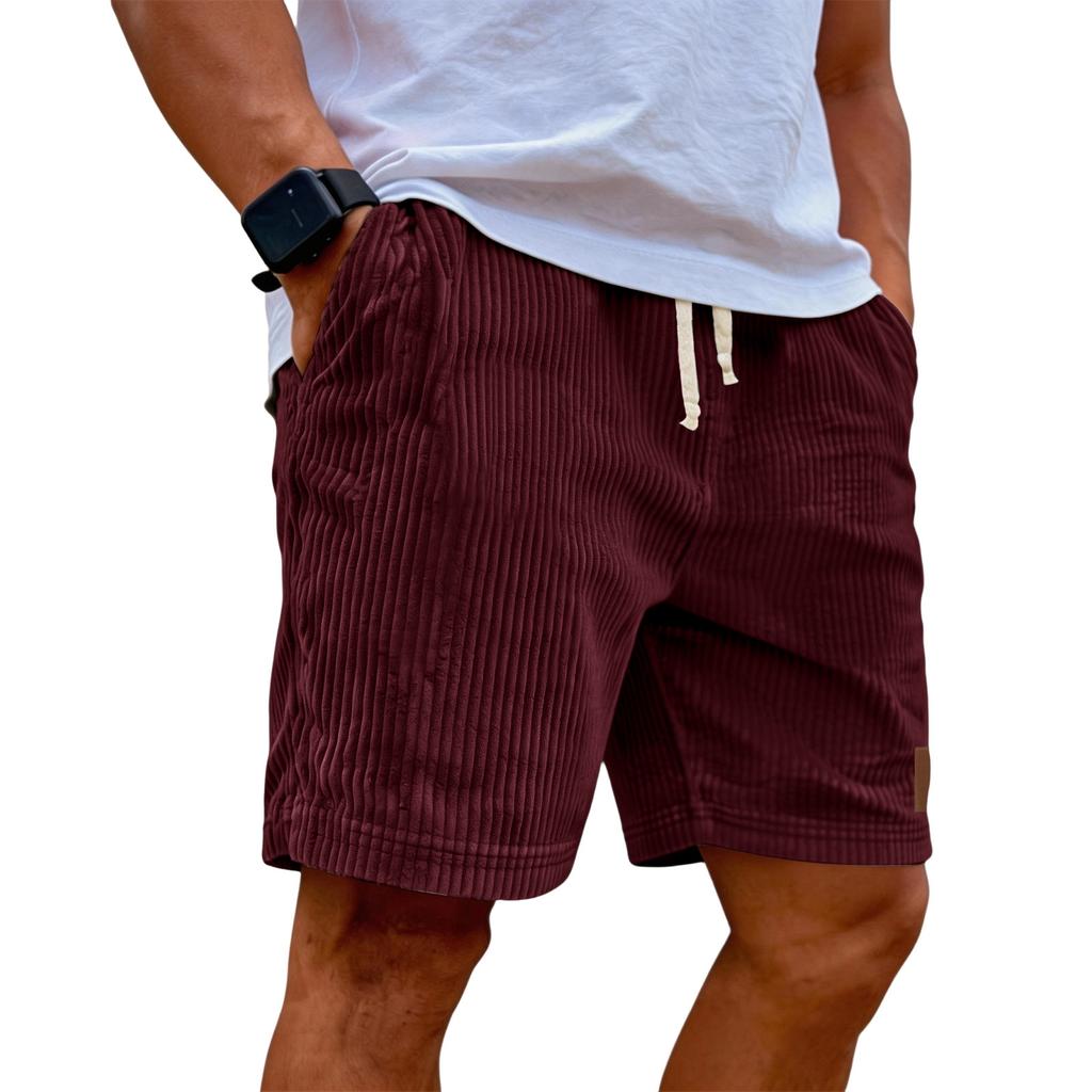 Men's Casual Shorts With Elastic Waist Drawstring And Corduroy Fabric, Stylish Design