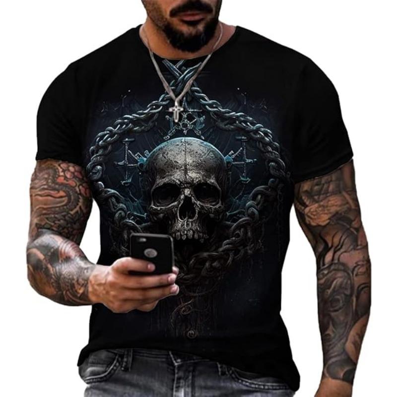 Men's Summer Short Sleeved 3D T-shirt Top Street Skull Pattern Men's Casual T-shirt Top  6XL