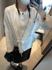 Mochie Early Spring French Pleated Elegant Round Neck Tie-Waist Slimming Shirt MQ1122
