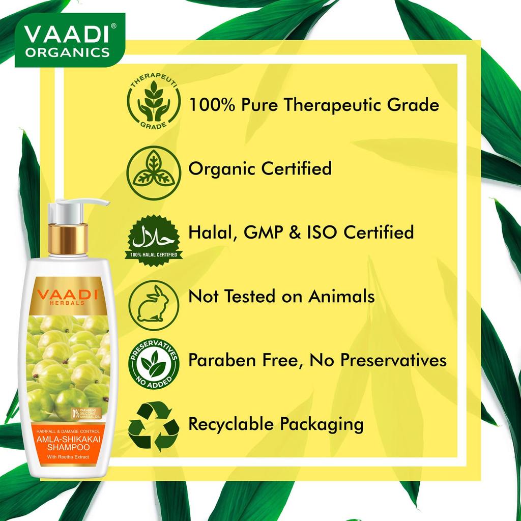 Vaadi Herbals Amla Shikakai Hairfall And Damage Control Shampoo 350 ml For Stronger Hair, Scalp Care And Smooth Manageable Hair