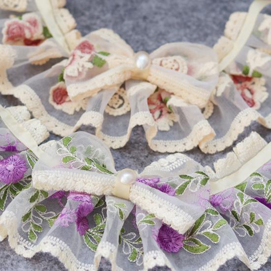 Pet Collar Bib Embroidery Flower Lace Bandana Lovely Dress Up Cat Dog Bow Neckerchief Saliva Towel Pet Accessories