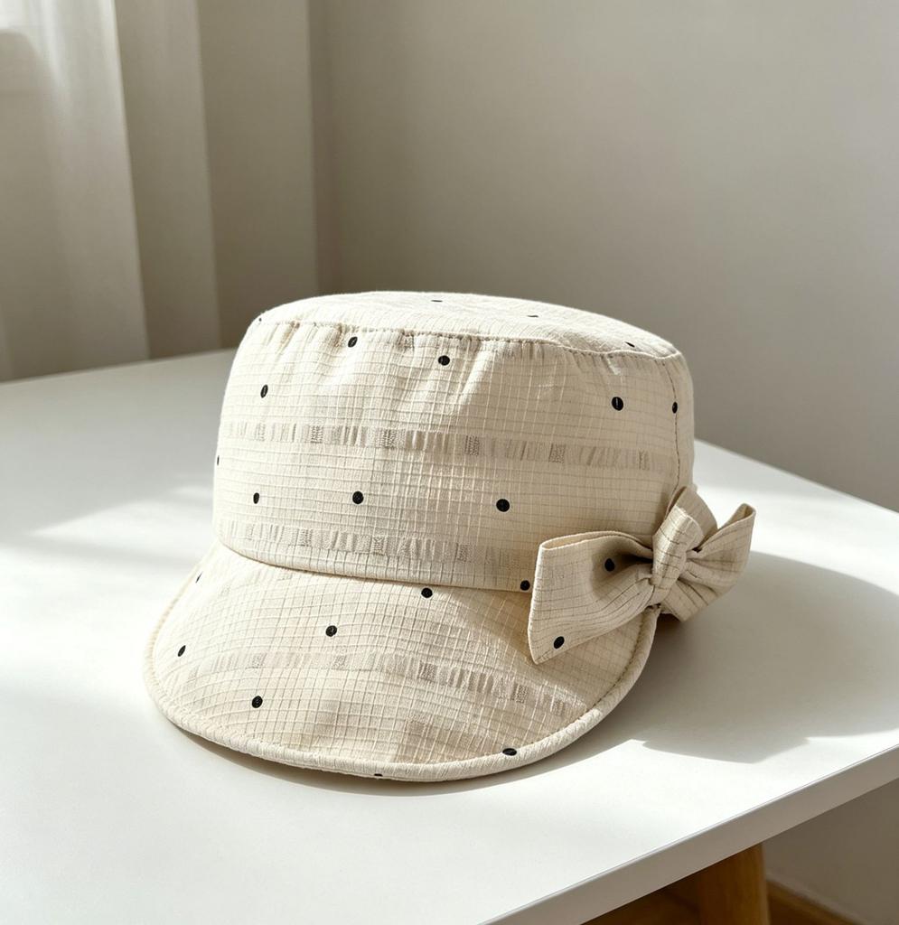 New removable bow polka dot flat top equestrian hat girl heart cap summer thin newsboy hat