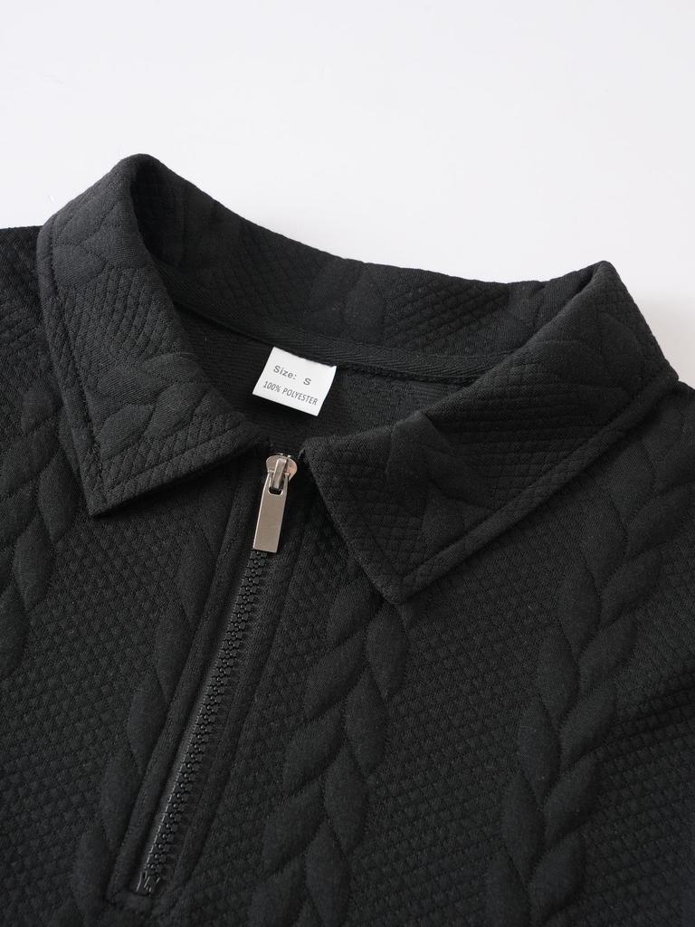 Men's Long Sleeve Jacquard Half-Zip Pullover Hoodie with Lapel for Spring and Autumn