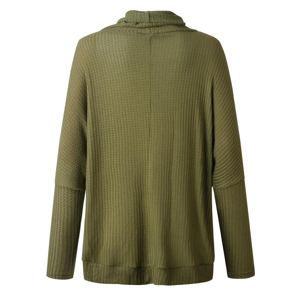 Women Solid Color Asymmetric Neck Long Sleeve Knitted Sweater