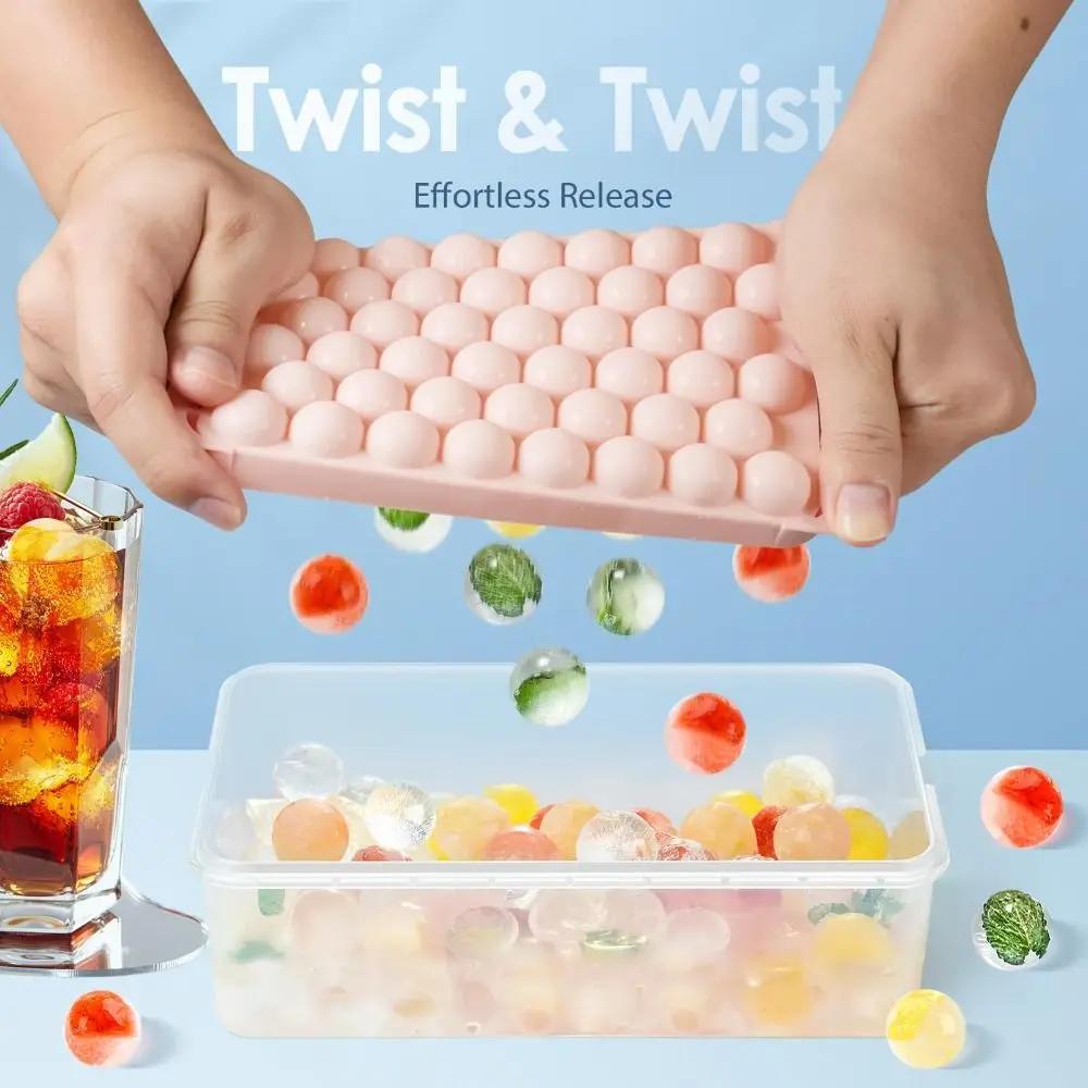 2 PCS Round Ice Balls Easy-Release Ice Cube Trays With Lid Stackable Sphere Ice Tray Ice Maker Molds Coffee