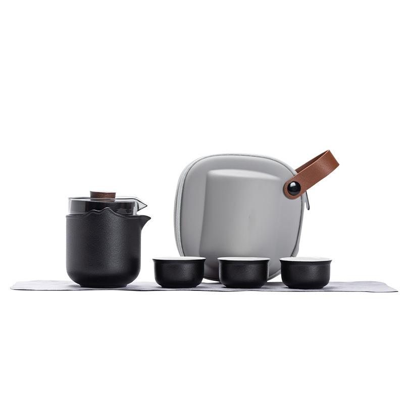 Boutique Travel Tea Set, One Pot, Three Cups, High-end Express Cup, Ceramic Glass Hand-held Pot, Anti-scalding, Portable Business Gift.
