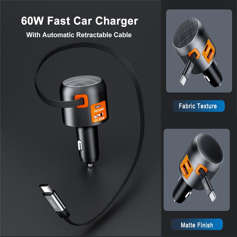 

60W PD 3-in-1 USB Car Charger Lighter Fast Charging Car USB Type C Charger for Xiaomi Samsung Huawei IPhone Drones Headphones CHINA