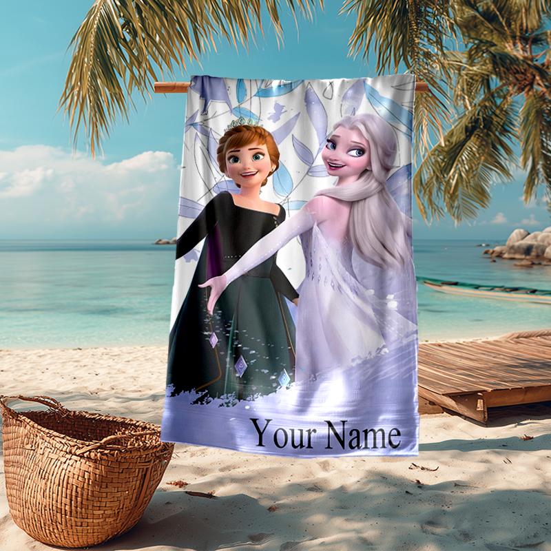Custom Name Ultra-Soft Beach Towel with Elsa Theme,Ideal for Pool - Camping, Diving - Perfect Travel Essential, Vibrant Beach Towel.