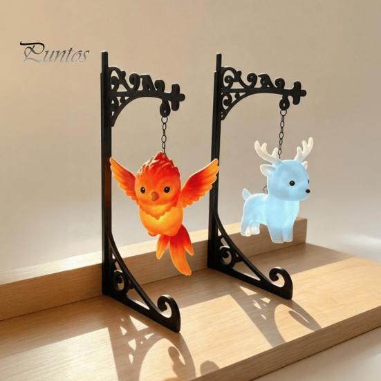 Birthday Surprise for Fans Magical Bookshelf Lamp with Owl Phoenix And Stag Figures, Vintage Iron Stand Warm Nighttime Reading Light, Light Decorative